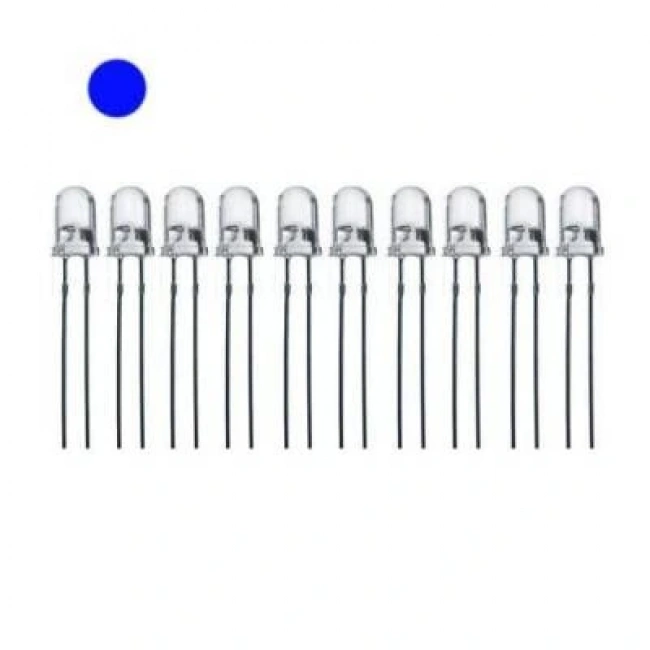 5mm Şeffaf Mavi Led Paketi - 10 Adet