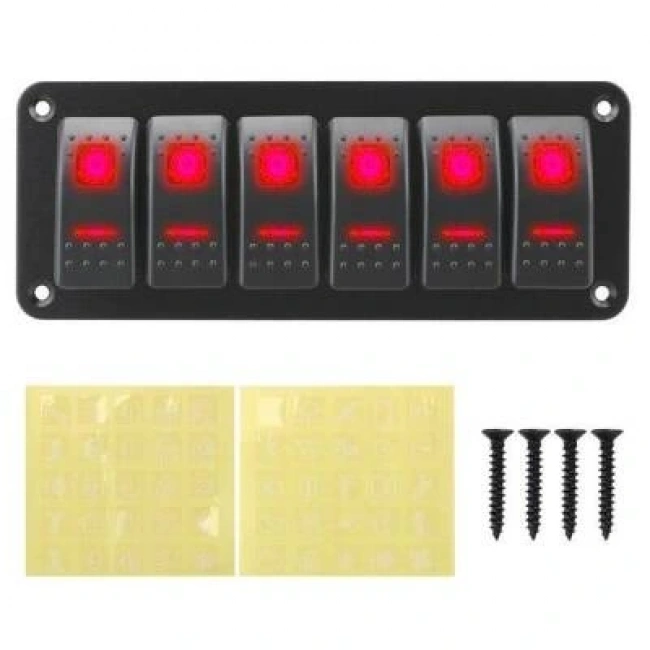 6lı ON-OFF Kırmızı Işıklı Anahtar Switch Panel 12V-24V