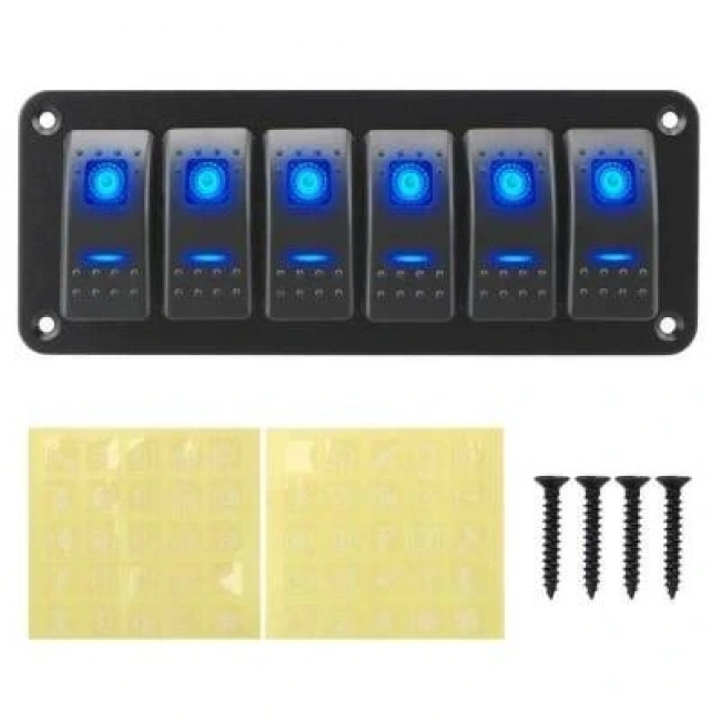 6lı ON-OFF Mavi Işıklı Anahtar Switch Panel 12V-24V
