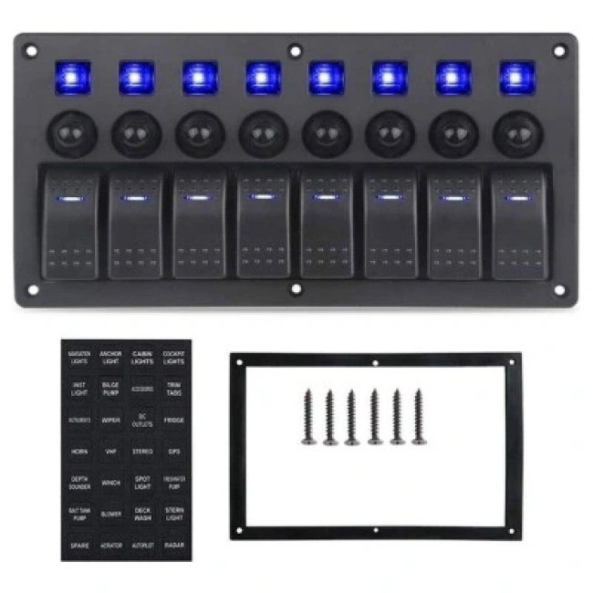 8li ON-OFF Mavi Işıklı Anahtar Switch Panel - Aşırı Akım Korumalı