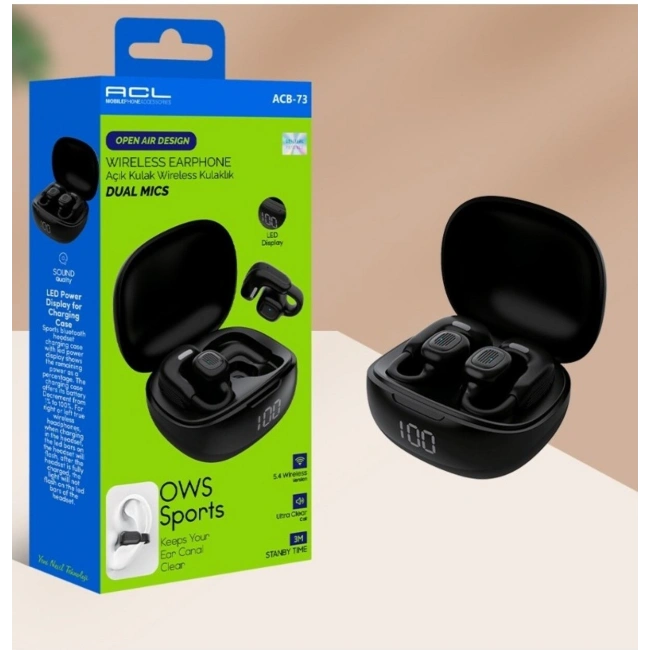 ACB-73 LED Göstergeli Çift Mikrofonlu Açık Kulak Kablosuz Bluetooth Kulaklık