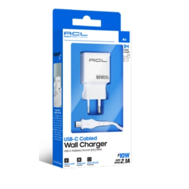 ACL A6 2.1A 10 W 1xUSB-A USB-C Kablo Şarj Makinesi