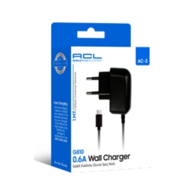 ACL AC-3 G810 0.6A 1mt Mikro Uçlu Sabit Kablolu Şarj Aleti