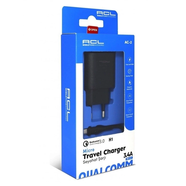 ACL H1 3.4A 18Watt Q.C 3.0 1xUSB-A 1mt Mikro Kablolu Şarj