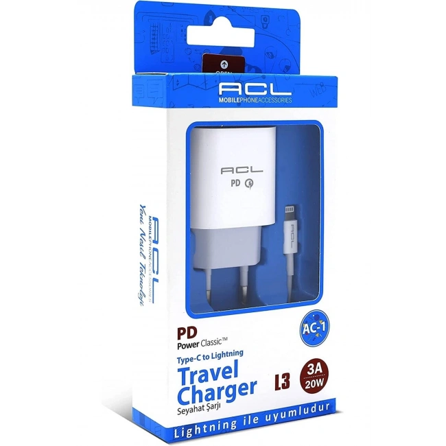 ACL L3 PD 3.4A 25 Watt 1xUSB-C 1mt Lightning Kablo Şarj Aleti
