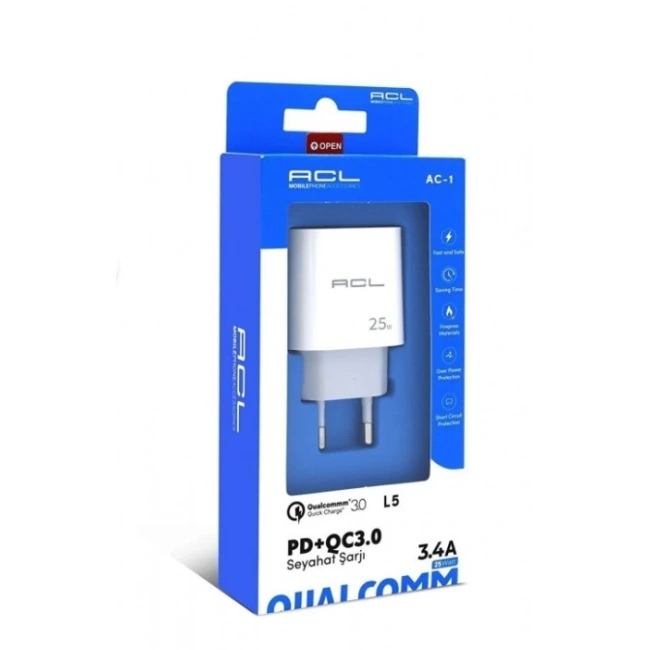ACL L5 3.4A 25W 1xUSB-A 1xUSB-C Girişli PD Şarj Başlığı