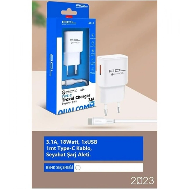 ACL M4 3.1A 18 Watt 1xUSB-A Type-C Kablolu Şarj Aleti