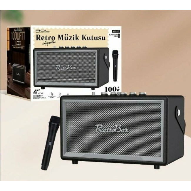 ACS-17 100W Gücünde 4+2x2 İnç Mikrofonlu Retro Müzik Kutusu Bluetooth