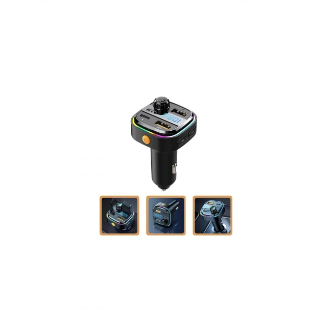 AFT-13 Wireless 3.1A 2xUSB TF Kartlı Type-C RGB Işıklı FM Transmitter