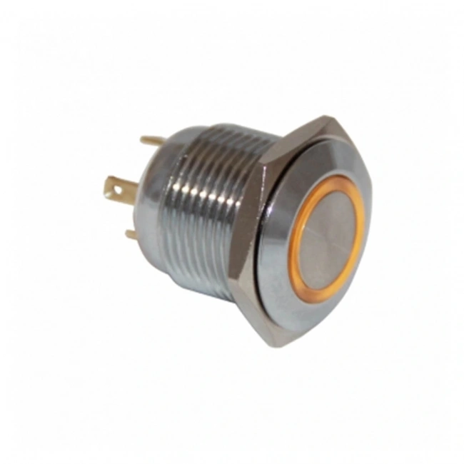 D38 16mm Metal Turuncu Halka Ledli Yaylı Buton 12V