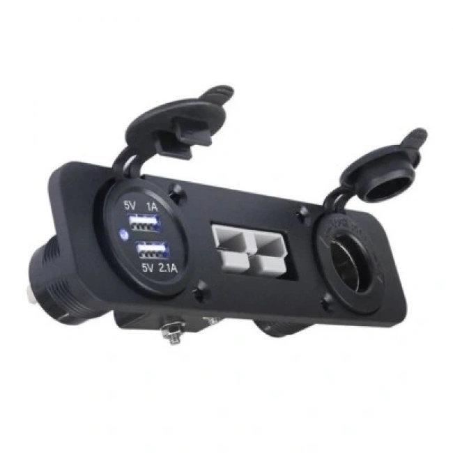 Dişi Araç Çakmaklık ve 2x5V USB Paneli - Anderson Power Soketli