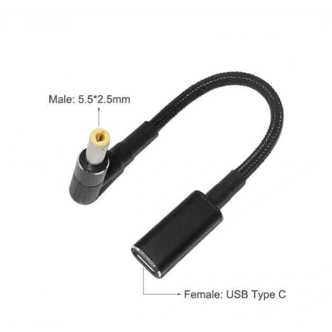 Dişi Type C - Erkek 5.5x2.5mm Jack Dönüştürücü Kablo Tip-C to 5525