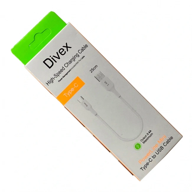 Divex 2.4A Type-C to USB Hızlı Şarj Kablosu 25cm DC-152