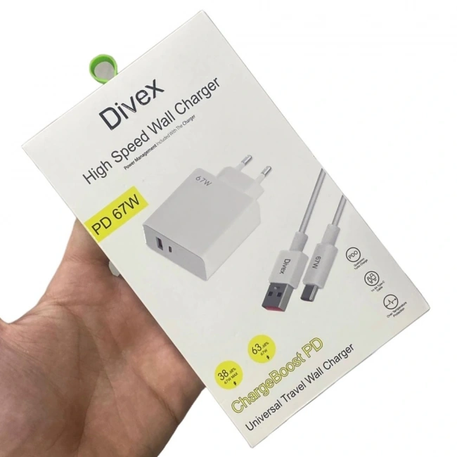 Divex 67W Type-C ( USB-C ) + USB Yüksek Hızlı Şarj Aleti DS-306