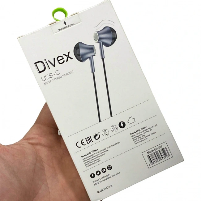 Divex Type-C (USB-C) Stereo Kulakiçi Kulaklık Siyah DH-276