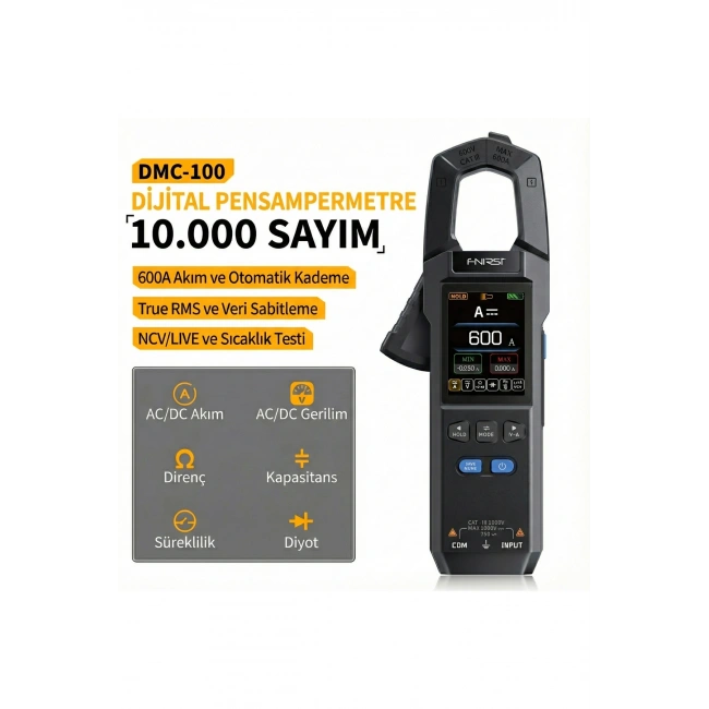 DMC-100 Akım Gerilim Pens Metre | 10000 Sayımlı Dijital True RMS Multimetre