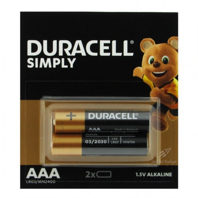 Duracell Simply 1.5V Alkaline AAA İnce Kalem Pil  2li Paket