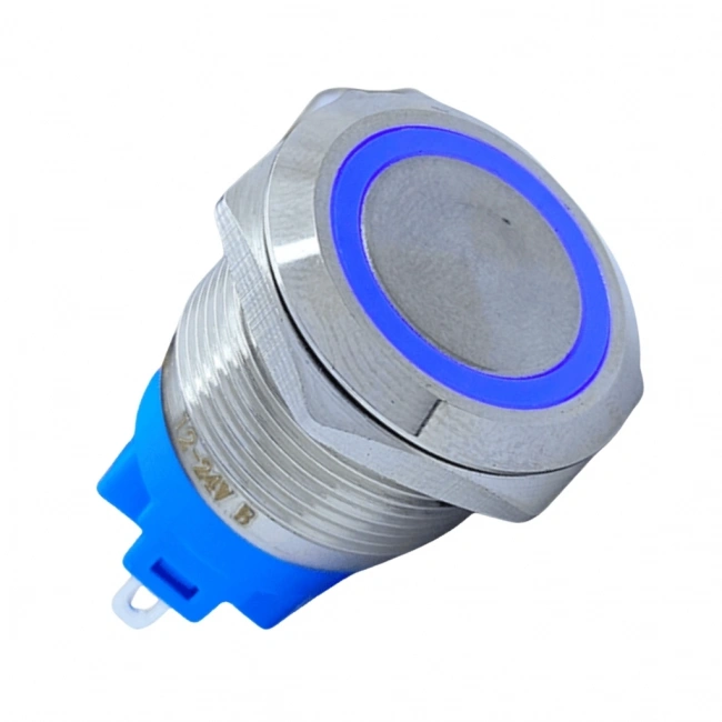 E2 19mm Metal Buton Kalıcılı 12-24V Mavi Led 1No/1NC