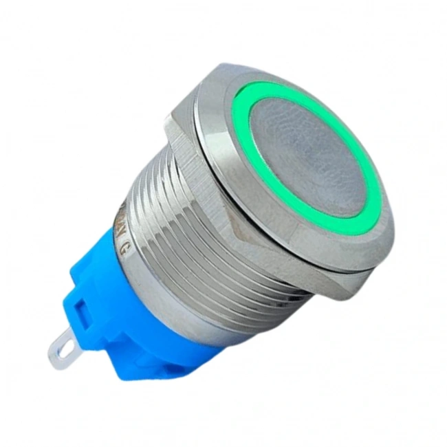 E3 19mm Metal Buton Kalıcılı 12-24V Yeşil Led 1No/1NC