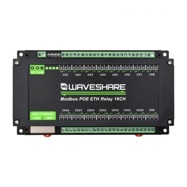 Endüstriyel 16 Kanallı Modbus RTU Ethernet Röle Modülü - PoE Ethernet Port