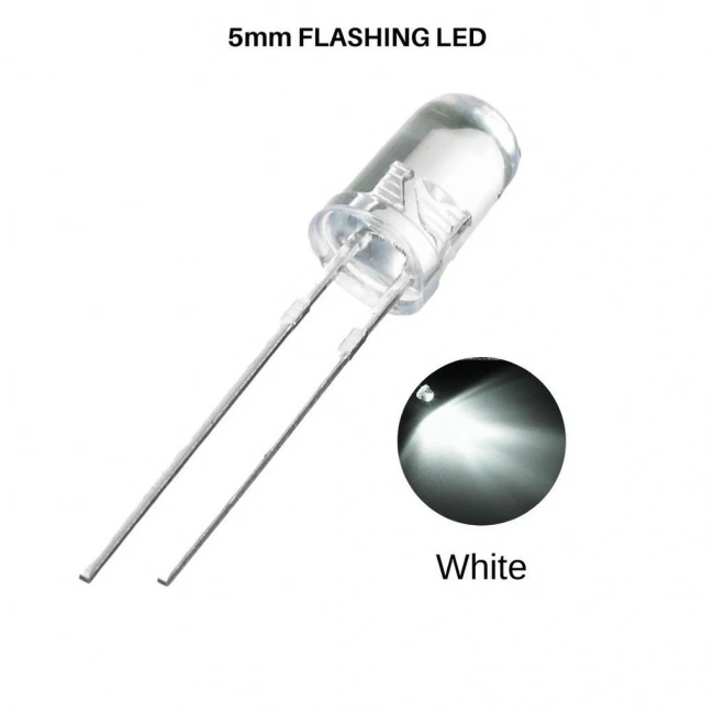 Flaşörlü LED Beyaz 2 Bacaklı 5mm