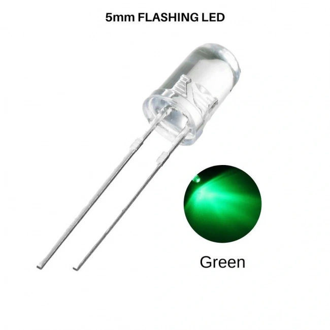 Flaşörlü LED Yeşil 2 Bacaklı 5mm