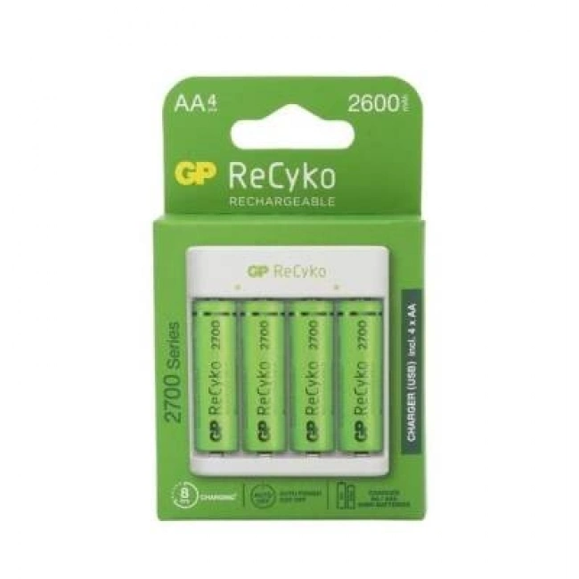 GP ReCyko+ 4lü 2600mAh AA Şarj Edilebilir Pil + USB Pil Şarj Cihazı