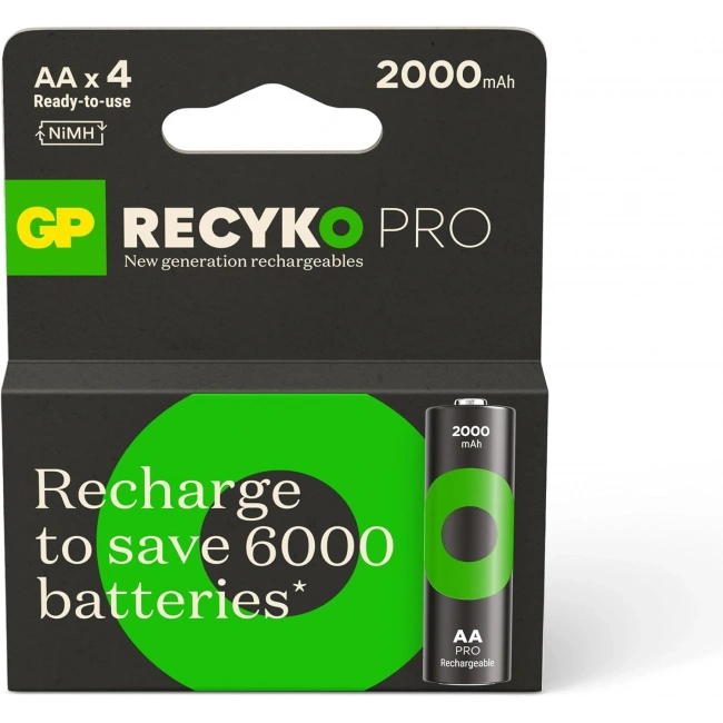 GP Recyko GP2100 2000 mAh Pro Siyah AA Şarjlı Kalem Pil 4lü
