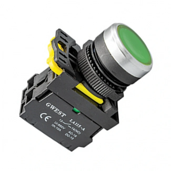 Gwest A5-10D 22mm Yeşil Led Işıklı Yaylı Start Buton 220V 1NO