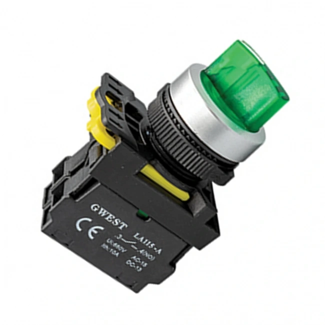 Gwest A5-10XD-24 22mm 0-1 Yeşil Led Işıklı Kalıcı Mandal Buton 24V 1NO