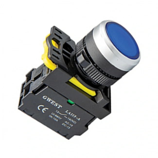 Gwest A5-21D 22mm Mavi Led Işıklı Yaylı Start Buton 220V 1NO