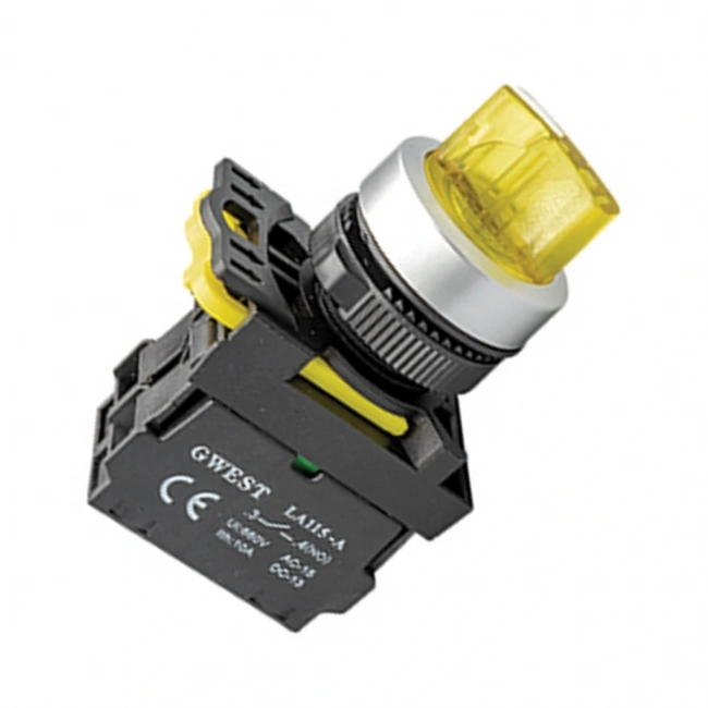 Gwest A5-21XSD 22mm 1-0-2 Sarı Led Işıklı Kalıcı Mandal Buton 220V 2NO