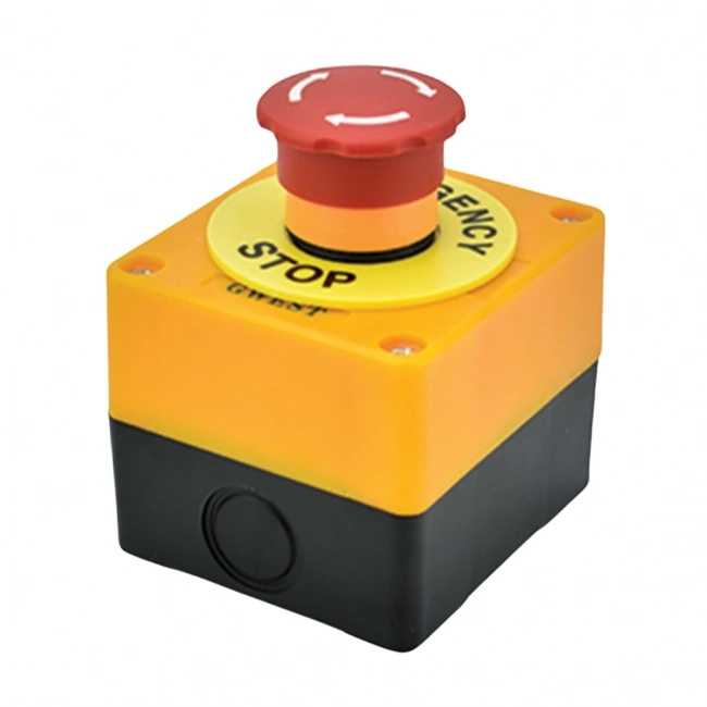 Gwest LAY2-KSE542 Tekli Sarı-Siyah Mantar Acil Stop Buton Kutusu