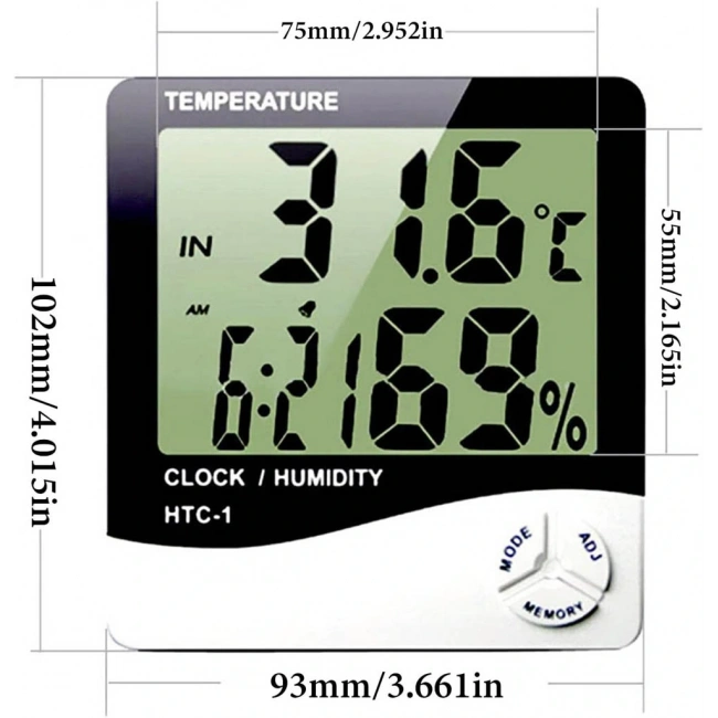 HTC-1 Dijital Saatli Nem Ölçer ve Termometre
