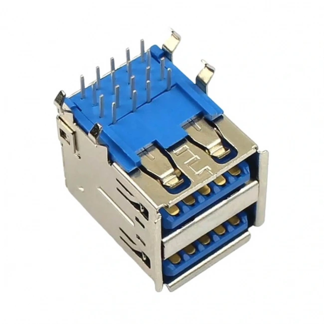 IC-265E İkili USB3.0 Konnektör A Tip Şase Dişi 90° Mavi