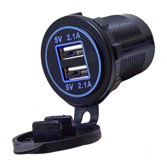 IC-266C-1 Pano Tip İkili USB 4.2A Mavi Ledli Soket