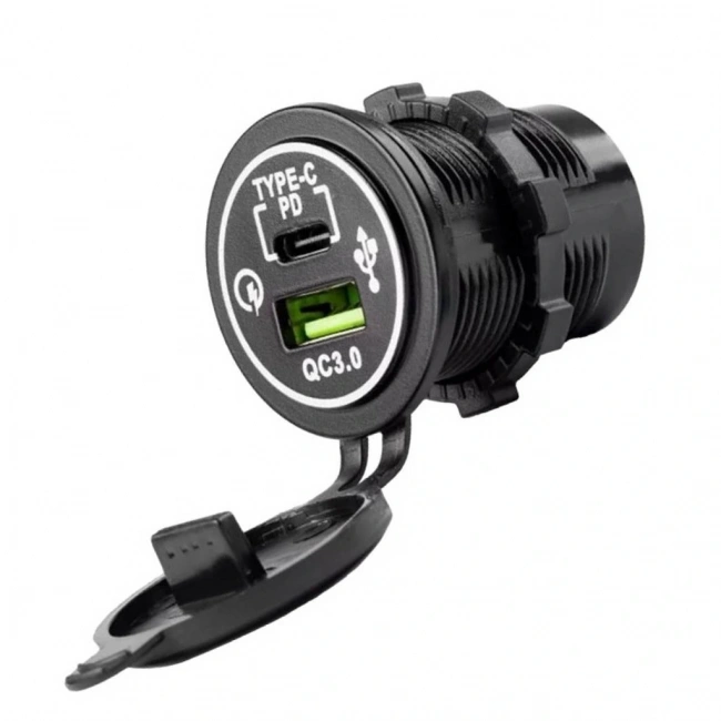 IC-266C-5 USB3.0 + Type-C Pano Tipi Çakmaklık Soketi 12-24V