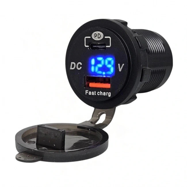 IC-266D-1 Pano Tip Soket Voltmetreli 2li USB 3.0 + Type-C