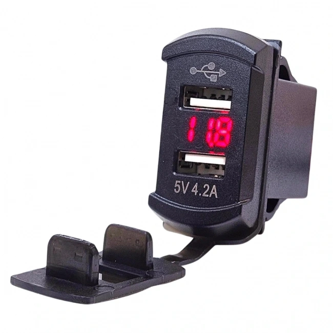 IC-266D-3 Marin Tip Voltmetreli İkili USB 12-24V - 5V/4.2A