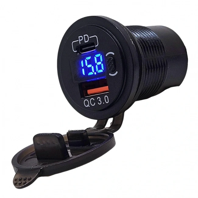 IC-266D-6 Pano Tip Voltmetreli 2li Usb 3.0 + Type-C Butonlu