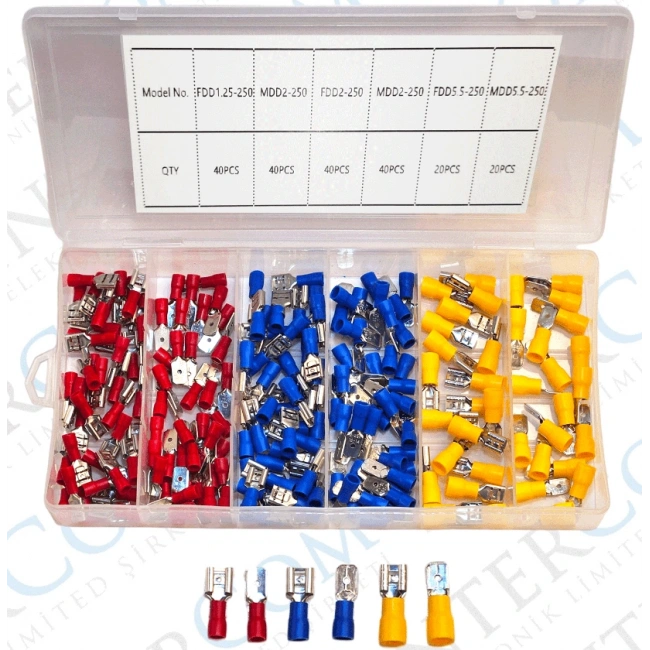 IC-274F Kutulu İzoleli Faston Tip Dişi Erkek Kablo Ucu Seti 200 Parça