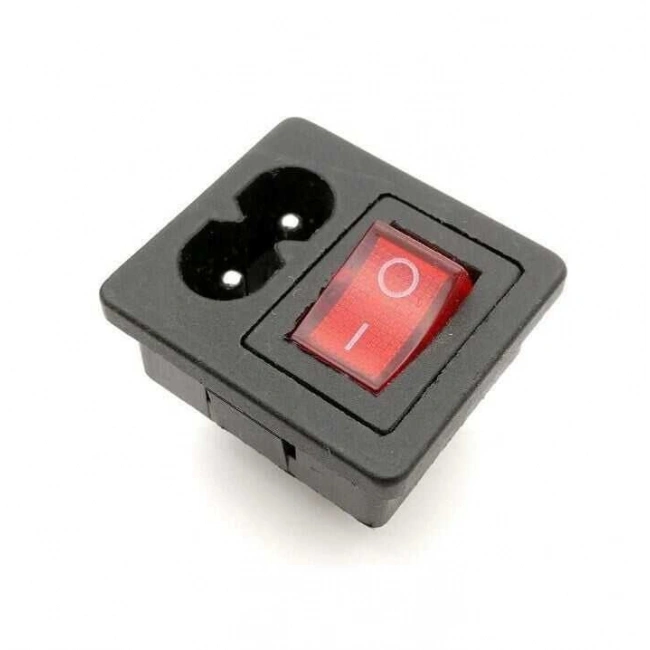 IEC320 2-Pin Erkek Power Soketi - Işıklı Anahtarlı