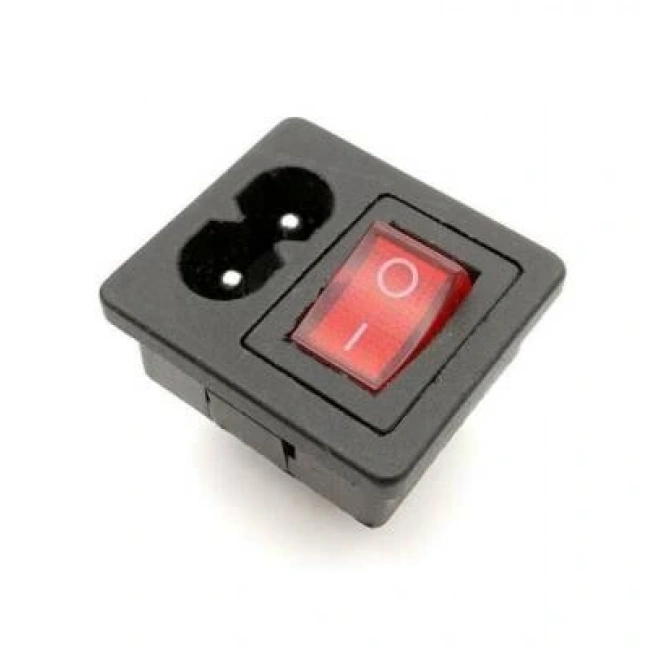 IEC320 2-Pin Erkek Power Soketi - Işıklı Anahtarlı