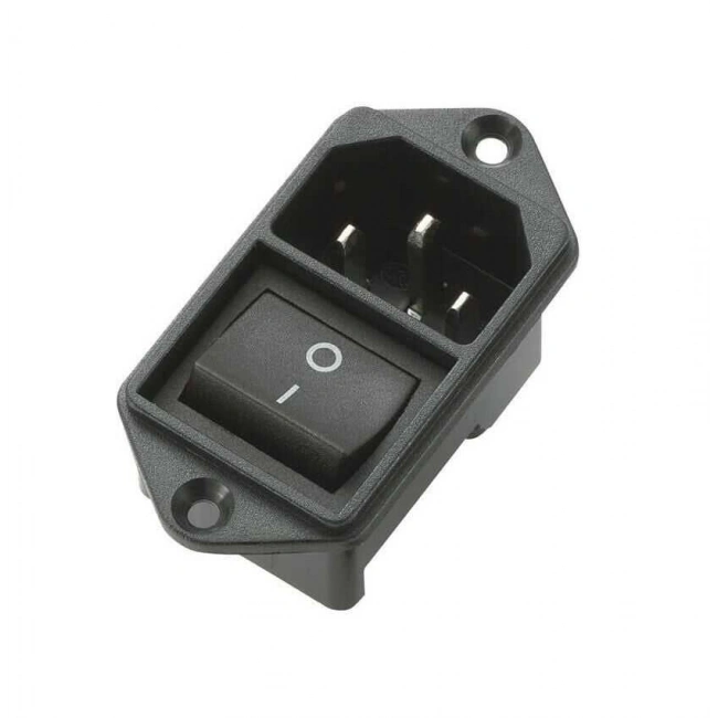 IEC320 Kulaklı Erkek Power Soketi - Anahtarlı Sigortasız
