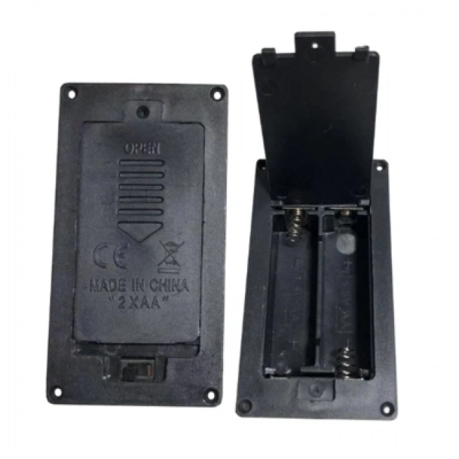 İkili 2xAA Pano Tipi Kapaklı Anahtarlı Pil Yuvası - Siyah