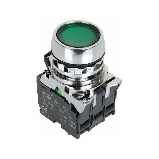 ISM-BW33M5 220V Işıklı Yaylı Metal Buton - Yeşil