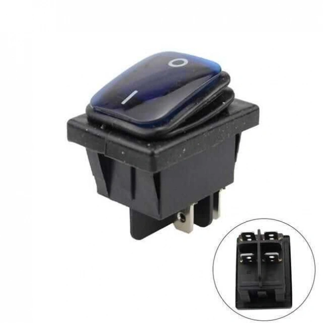 KCD4 Su Geçirmez Mavi Led Işıklı ON-OFF Anahtar 4 Pin