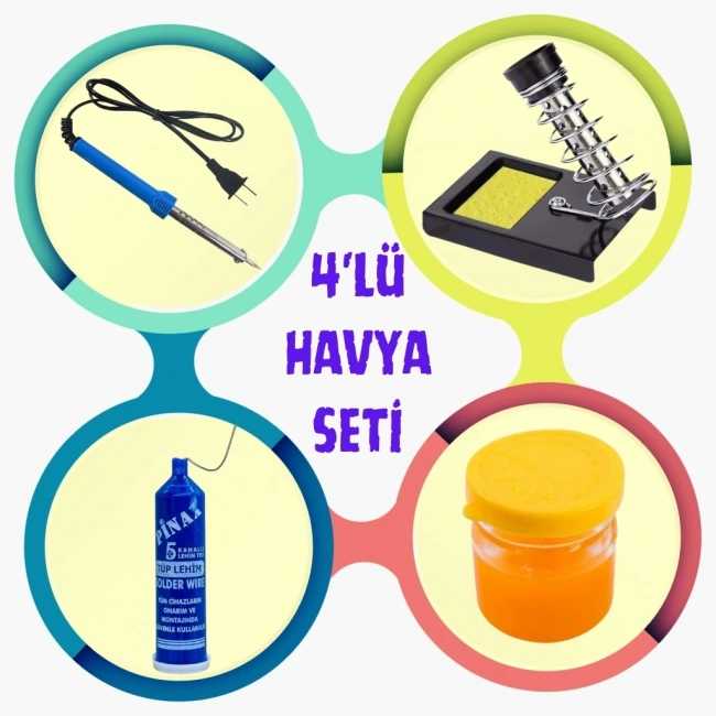 Lehimleme Başlangıç Seti  (30W Havya - Tüp Lehim - Lehim Pastası- Havya Sehpası)