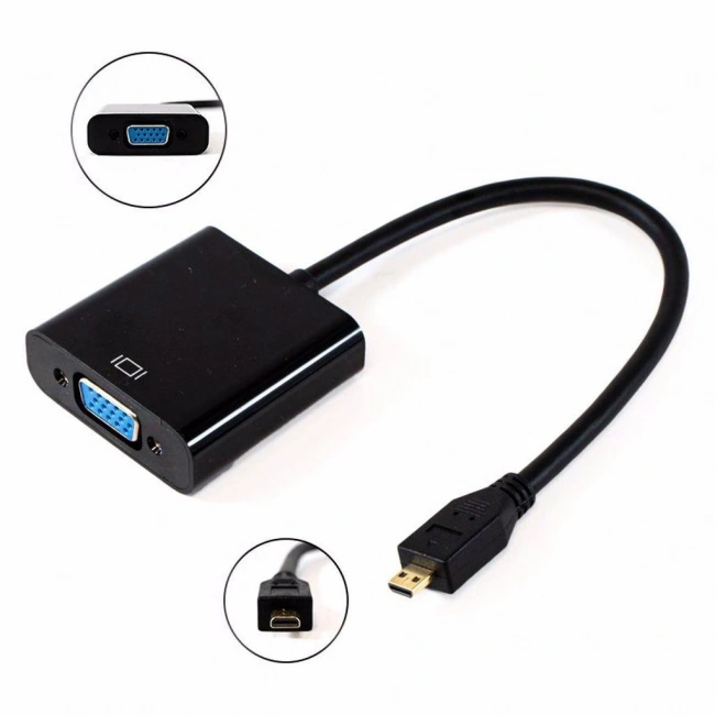 Micro Hdmi to Vga Kablo Dönüştürücü Çevirici Adaptör Siyah