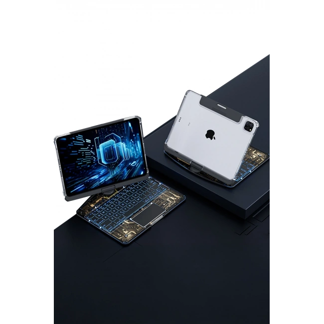 Newface JP12.9 iPad Pro 12.9 (2022) Kılıf Vales Dönen Ledli Klavyeli Tablet Kılıfı - Siyah